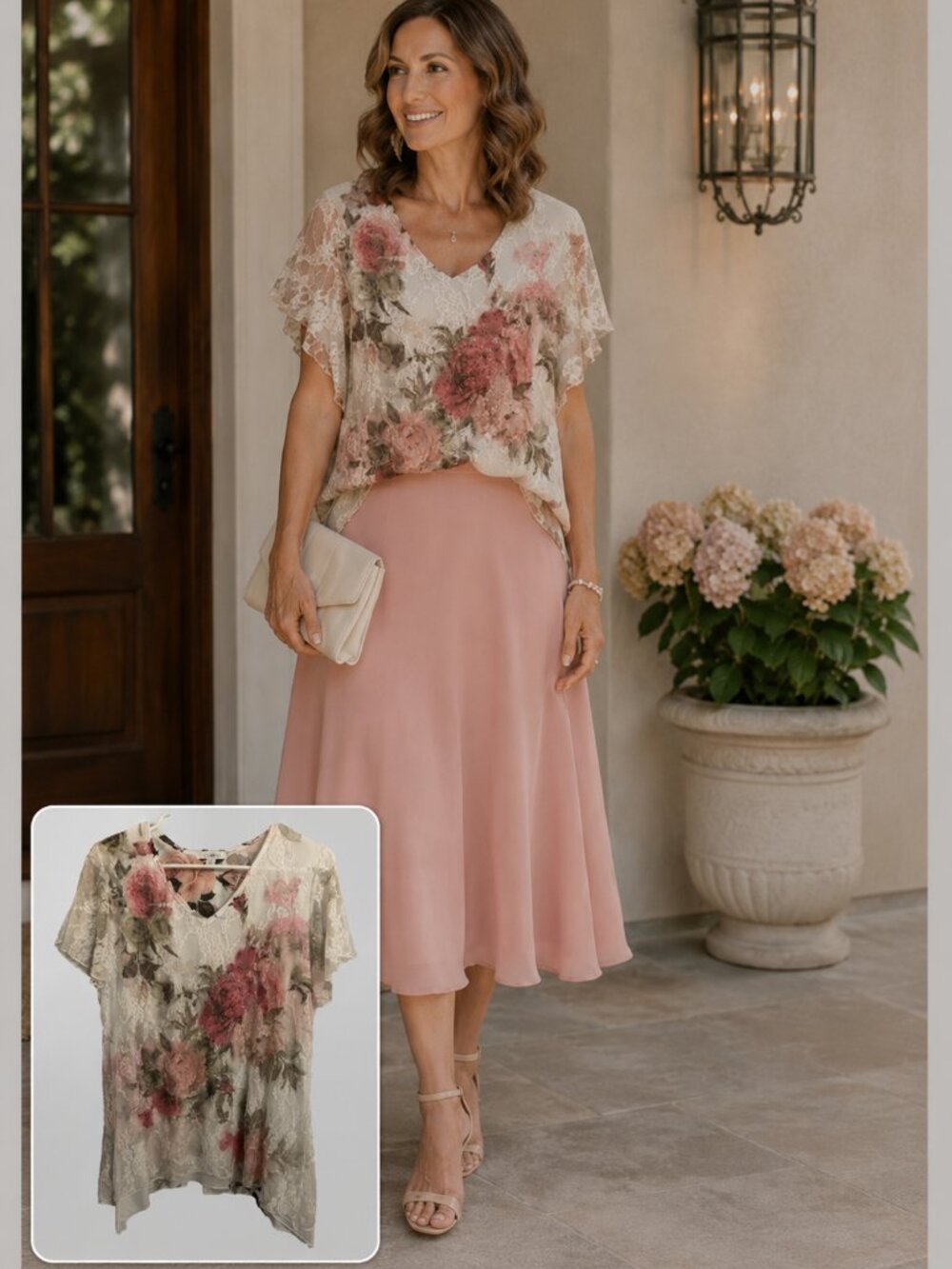Roz & Ali - Blouse Chiffon Overlay, Flyaway Open Front - Size M